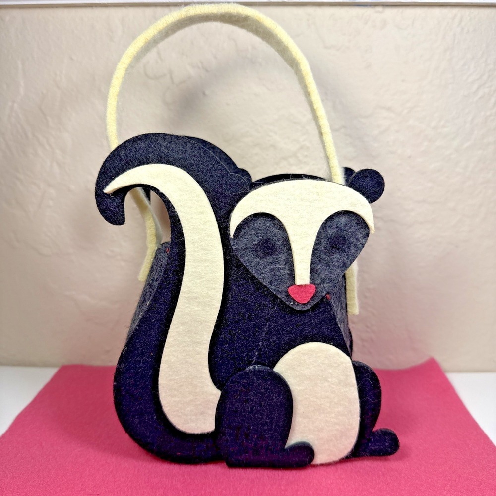 Cute Handmade Felt Skunk Purse Quirky Unisex Accessory Whimsical Tote Bag 7"x10"